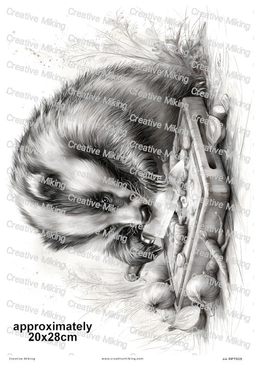 Badger Chopping Vegetables Decoupage Rice Paper | RP7505