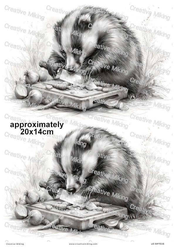 Badger Chopping Vegetables Decoupage Rice Paper | RP7505
