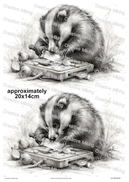 Badger Chopping Vegetables Decoupage Rice Paper | RP7505