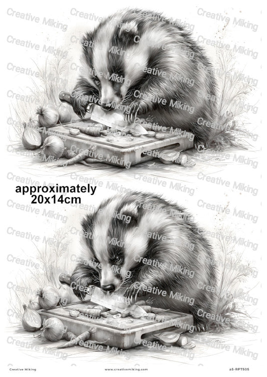 Badger Chopping Vegetables Decoupage Rice Paper | RP7505