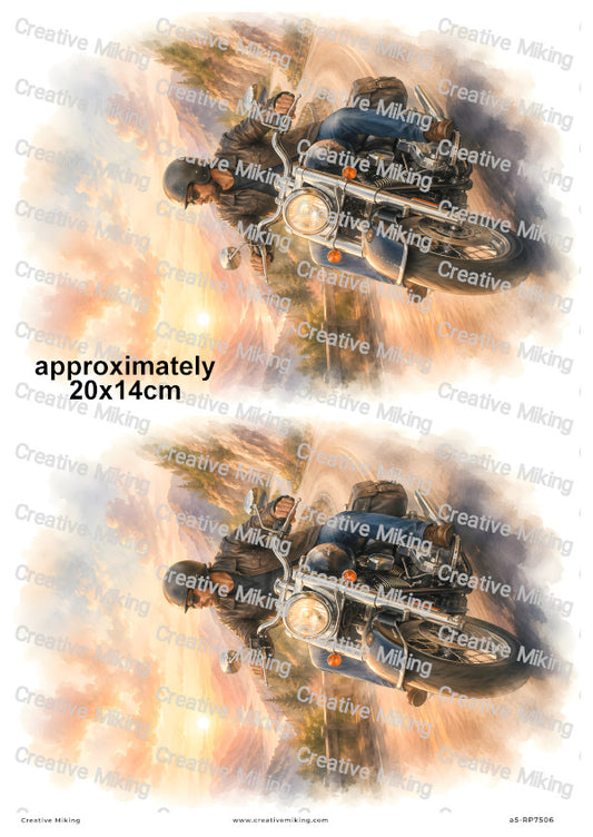 Motorbike Rider In Mountain Sunset Decoupage Rice Paper | RP7506