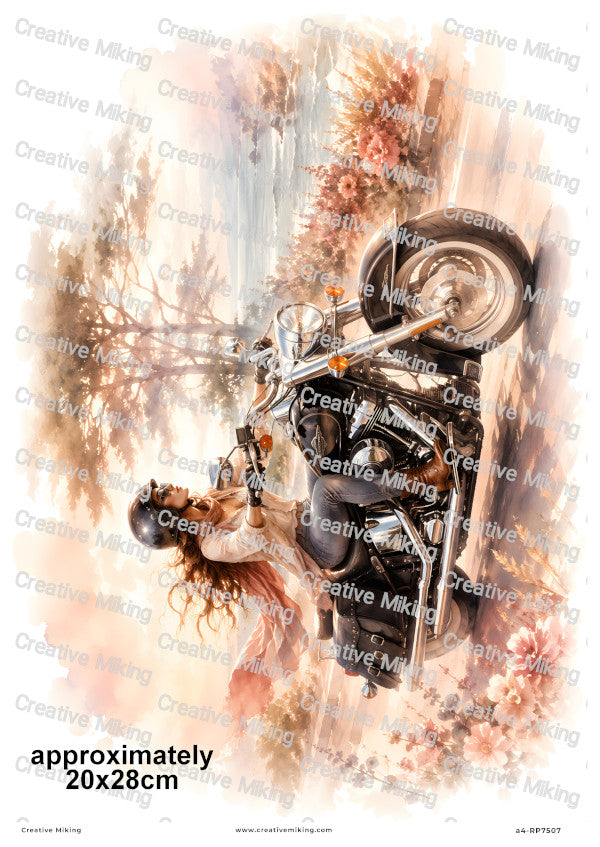 Woman Motorbike Rider By The Coast Decoupage Rice Paper | RP7507