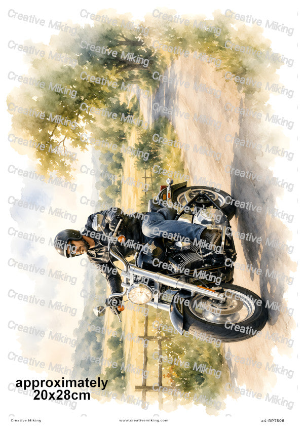 Motorbike Rider On Country Road Decoupage Rice Paper | RP7508