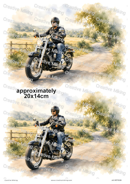Motorbike Rider On Country Road Decoupage Rice Paper | RP7508