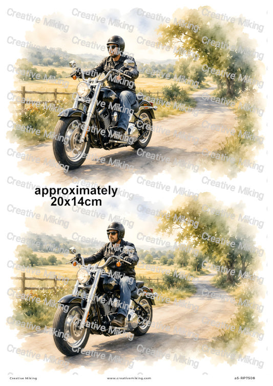 Motorbike Rider On Country Road Decoupage Rice Paper | RP7508