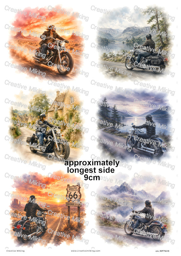 Motorbike Rider On Country Road Decoupage Rice Paper | RP7509
