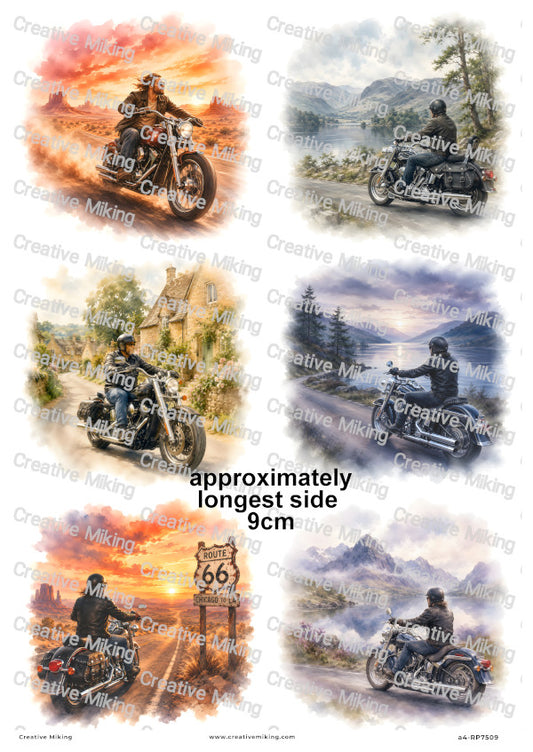 Motorbike Rider On Country Road Decoupage Rice Paper | RP7509