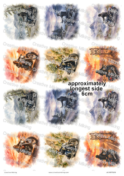 Motorbike Rider On Country Road Decoupage Rice Paper | RP7509