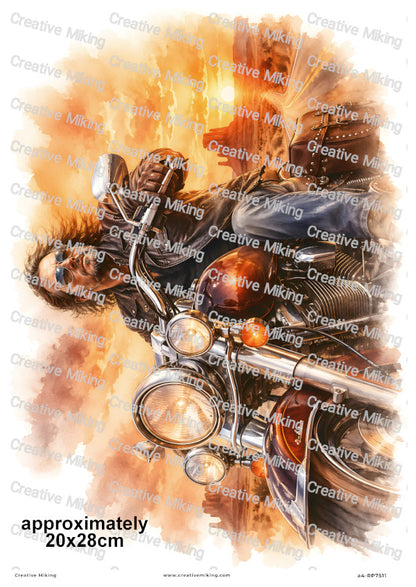 Motorbike Rider In Desert Sunset Decoupage Rice Paper | RP7511