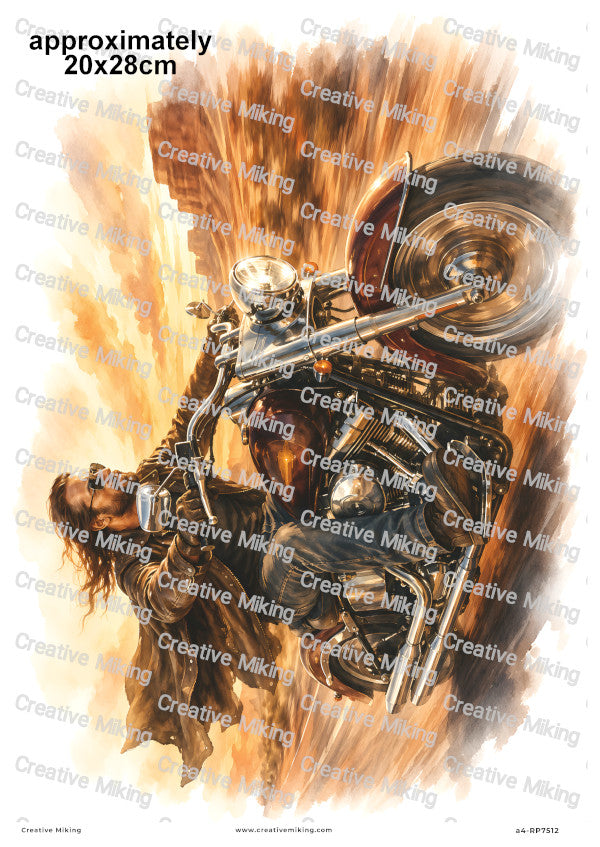 Motorbike Rider On Desert Road Decoupage Rice Paper | RP7512