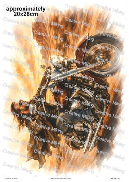 Motorbike Rider On Desert Road Decoupage Rice Paper | RP7512