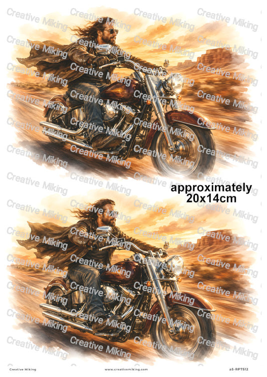 Motorbike Rider On Desert Road Decoupage Rice Paper | RP7512