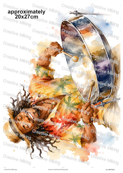 Caribbean Steelpan Player Decoupage Rice Paper | RP7514