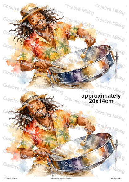 Caribbean Steelpan Player Decoupage Rice Paper | RP7514