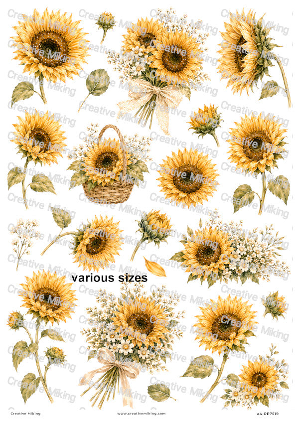Sunflower Elements Decoupage Rice Paper | RP7519
