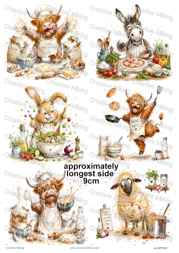 Farm Animals Cooking Funny Decoupage Rice Paper | RP7520