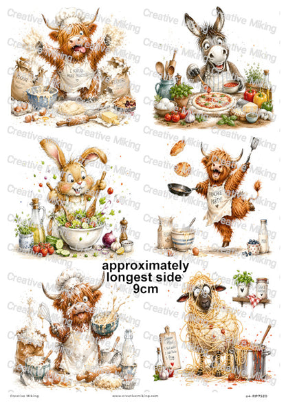 Farm Animals Cooking Funny Decoupage Rice Paper | RP7520