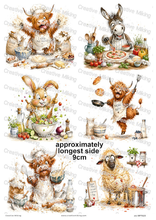 Farm Animals Cooking Funny Decoupage Rice Paper | RP7520