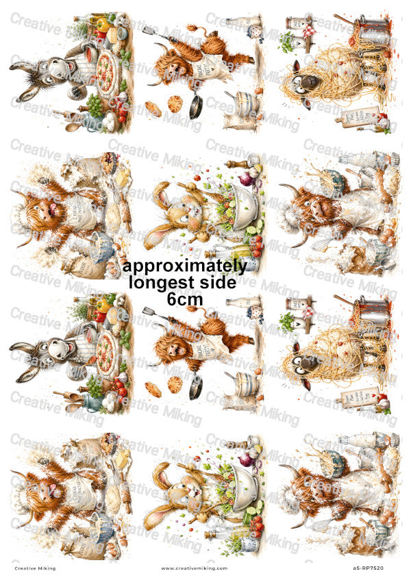 Farm Animals Cooking Funny Decoupage Rice Paper | RP7520
