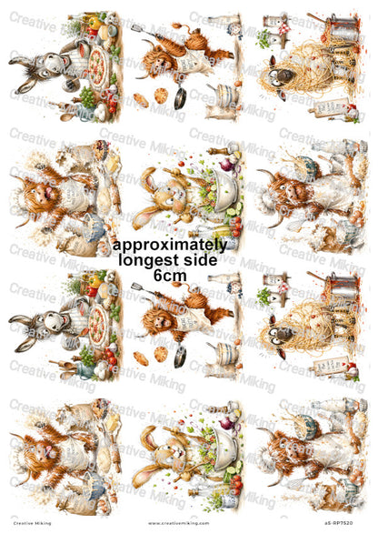 Farm Animals Cooking Funny Decoupage Rice Paper | RP7520
