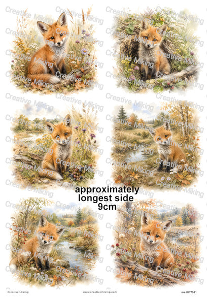 Baby Fox In Autumn Meadow Decoupage Rice Paper | RP7521