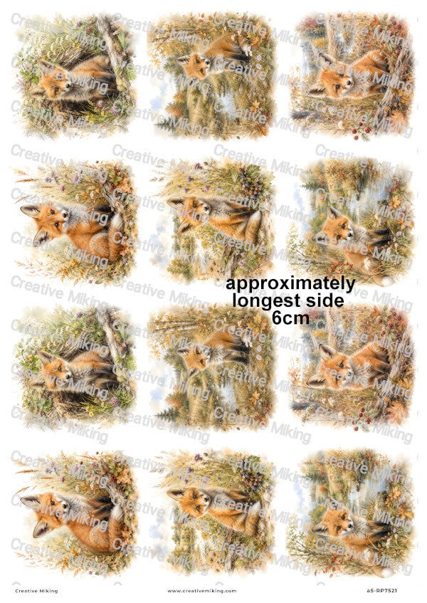 Baby Fox In Autumn Meadow Decoupage Rice Paper | RP7521