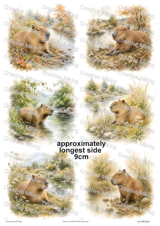Capybara By The River Decoupage Rice Paper | RP7523