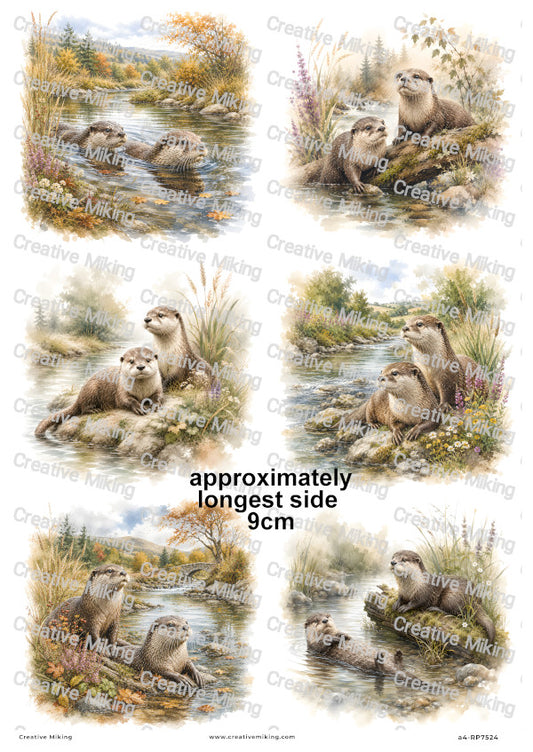 Otters By The River Decoupage Rice Paper | RP7524