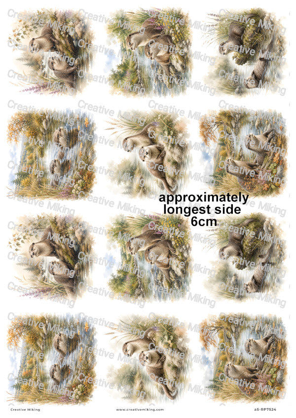 Otters By The River Decoupage Rice Paper | RP7524