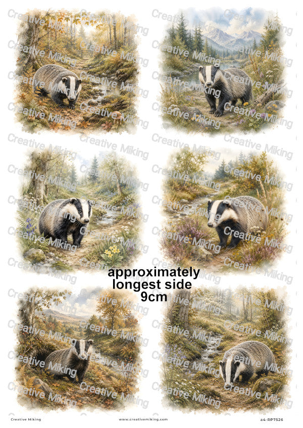 Badger In Autumn Woodland Decoupage Rice Paper | RP7526