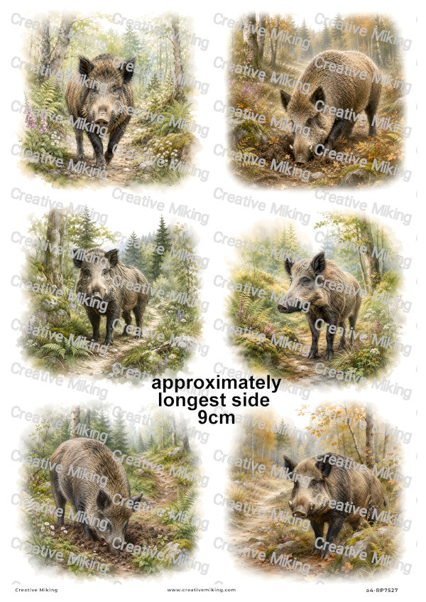 Wild Boar In Autumn Woodland Decoupage Rice Paper | RP7527