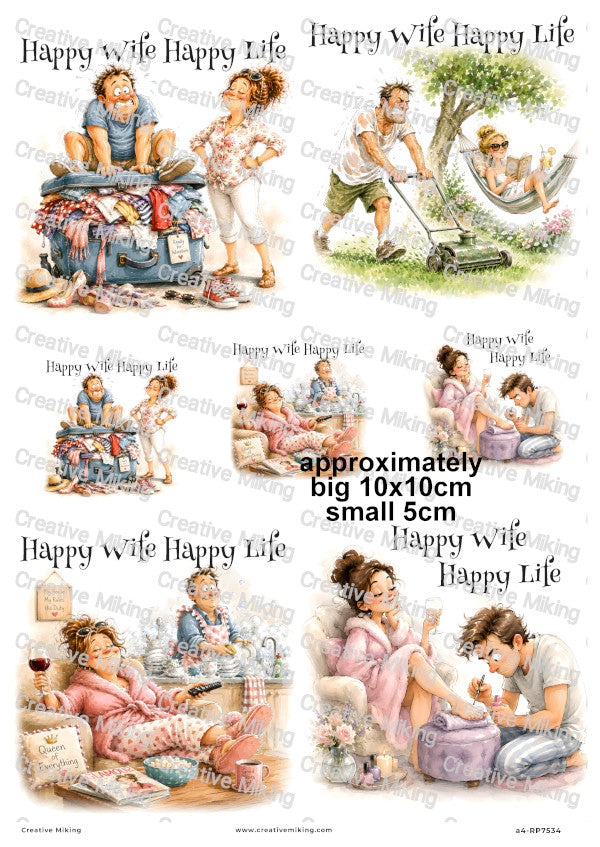 Husband And Wife Funny Decoupage Rice Paper | RP7534