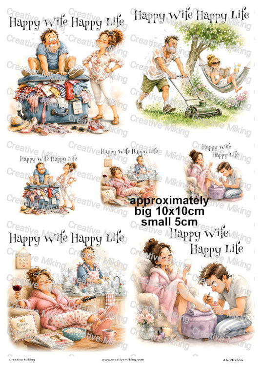 Husband And Wife Funny Decoupage Rice Paper | RP7534