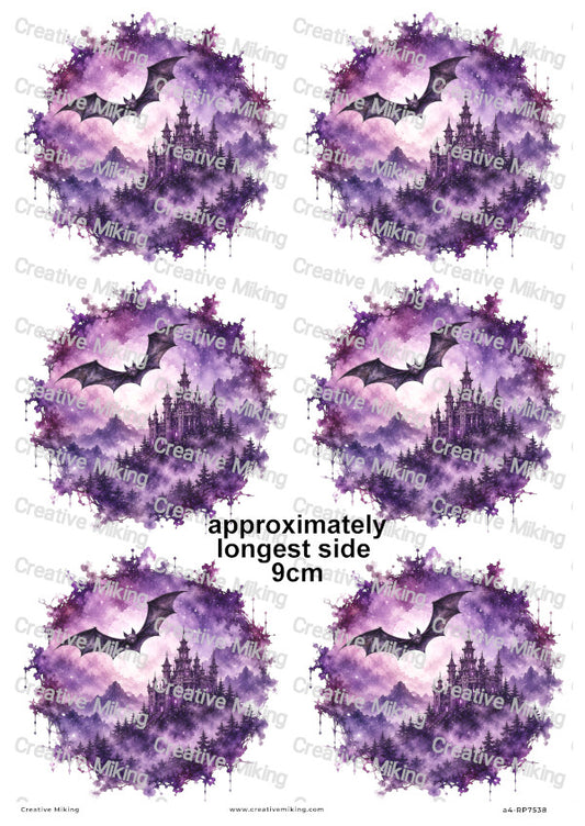 Bat And Gothic Castle Halloween Decoupage Rice Paper | RP7538