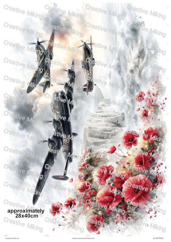 Lancaster And Spitfires Over White Cliffs Remembrance Decoupage Rice Paper | RP7543