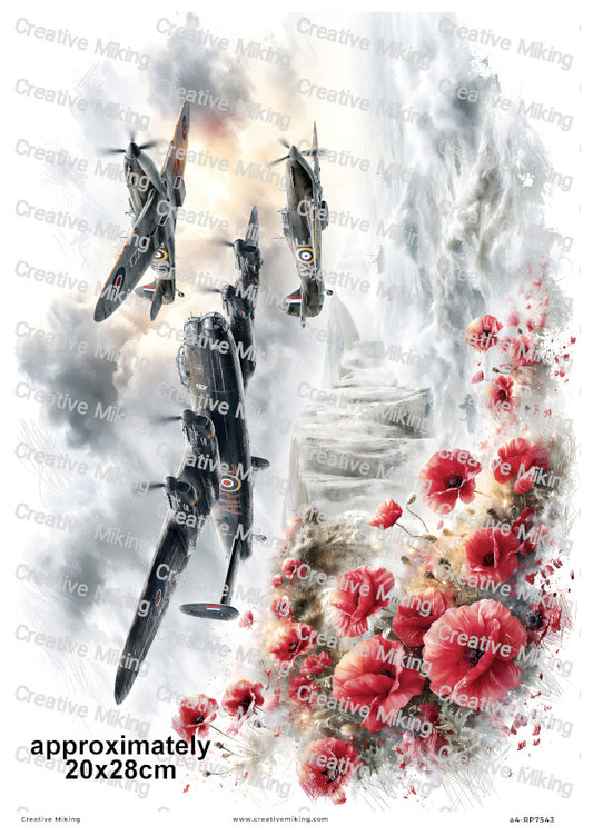 Lancaster And Spitfires Over White Cliffs Remembrance Decoupage Rice Paper | RP7543