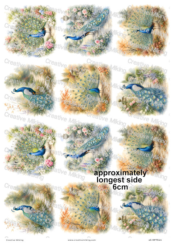 Peacock Bird In English Garden Decoupage Rice Paper | RP7544