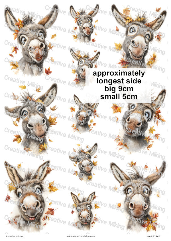 Donkeys With Autumn Leaves Funny Decoupage Rice Paper | RP7547