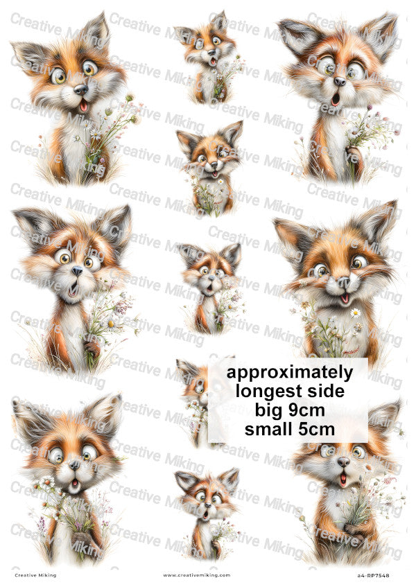 Foxes With Wildflowers Funny Decoupage Rice Paper | RP7548