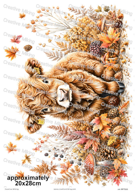 Highland Cow Autumn Decoupage Rice Paper | RP7552