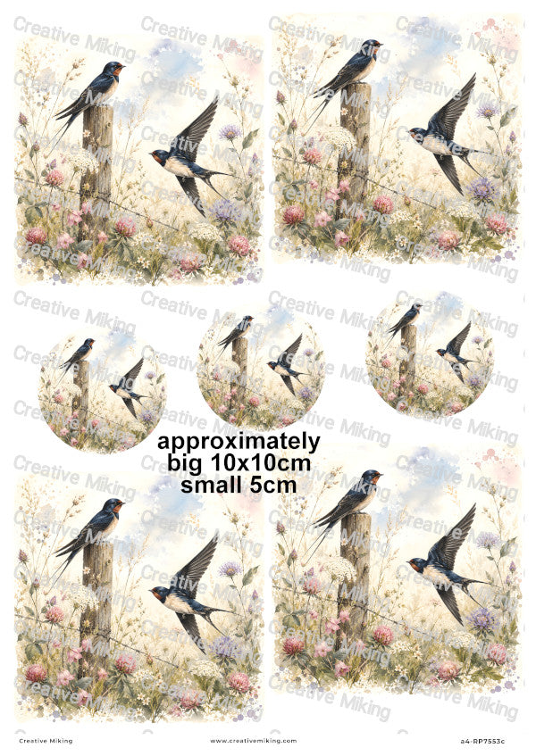 Swallow Birds Decoupage Rice Paper | RP7553c