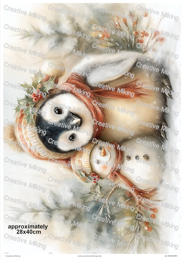 Penguin & Snowman Christmas Decoupage Rice Paper | XMAS001