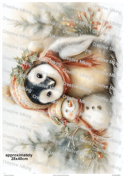 Penguin & Snowman Christmas Decoupage Rice Paper | XMAS001