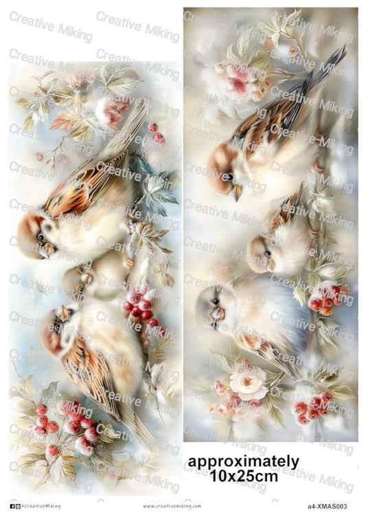 Winter Birds With Berries Christmas Decoupage Rice Paper | XMAS003