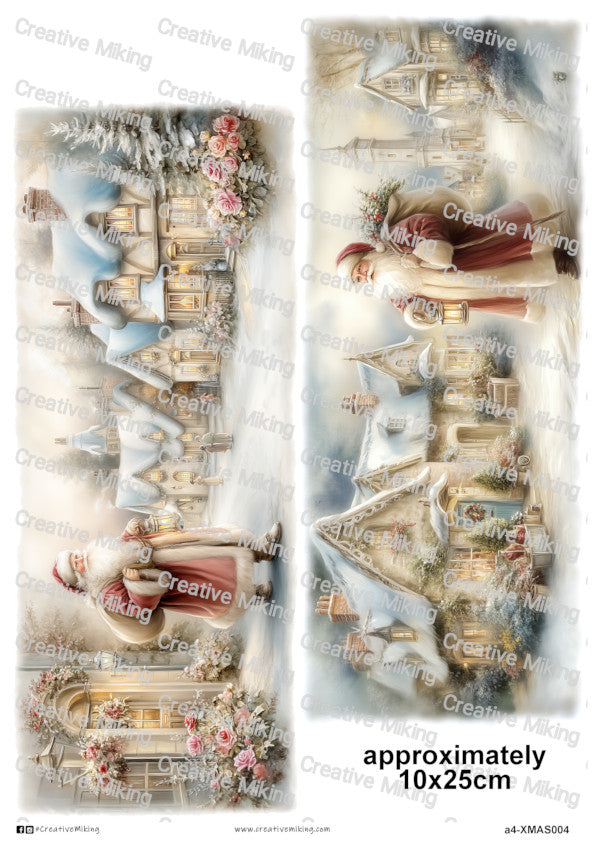 Santa In Winter Village Christmas Decoupage Rice Paper | XMAS004