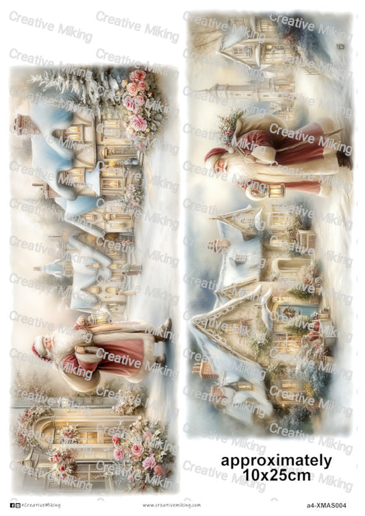 Santa In Winter Village Christmas Decoupage Rice Paper | XMAS004