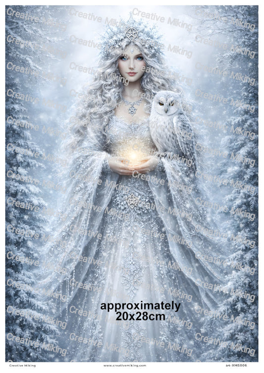 Winter Goddess With Owl Christmas Decoupage Rice Paper | XMAS006
