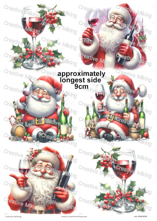 Santa With Wine Christmas Decoupage Rice Paper | XMAS008