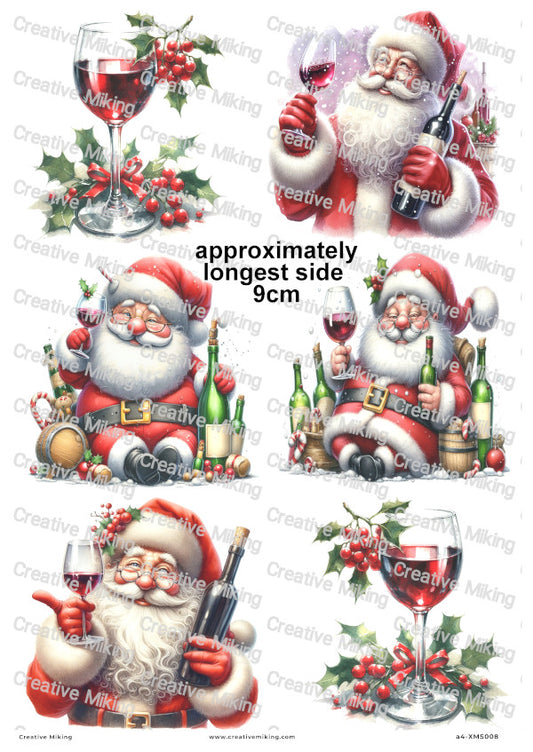 Santa With Wine Christmas Decoupage Rice Paper | XMAS008
