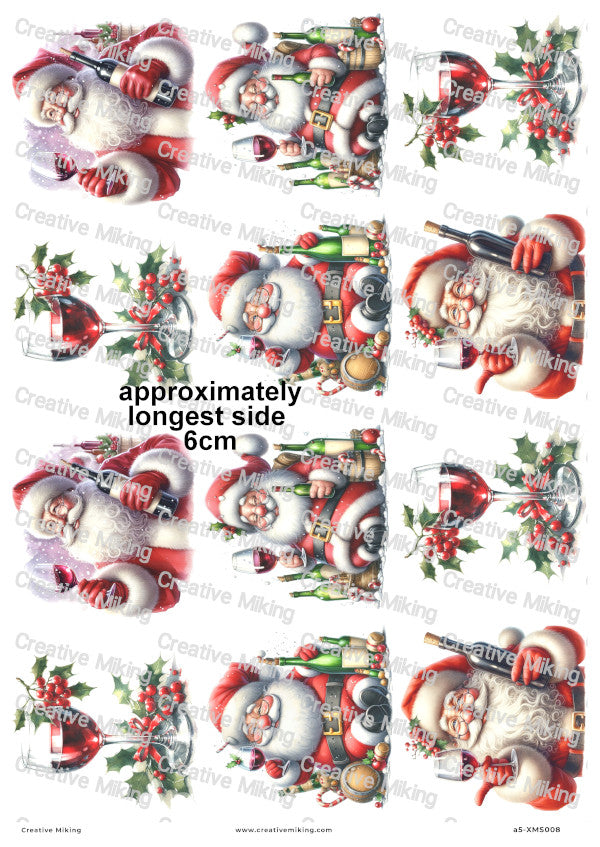 Santa With Wine Christmas Decoupage Rice Paper | XMAS008